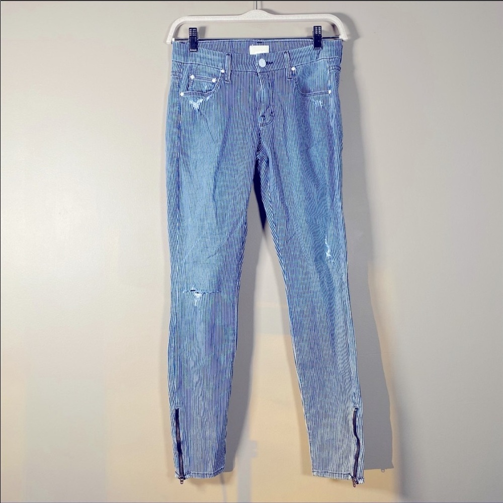 MOTHER The Looker Ankle Zip On The Road Stripes